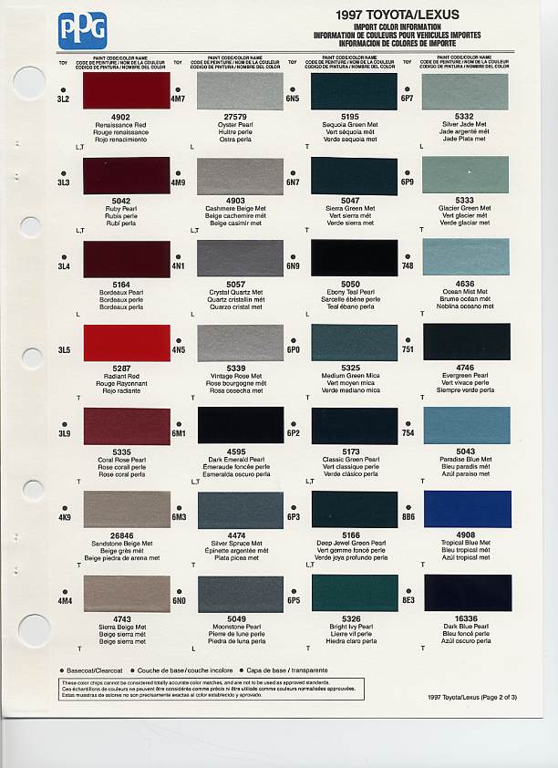 Toyota Interior Colors Chart