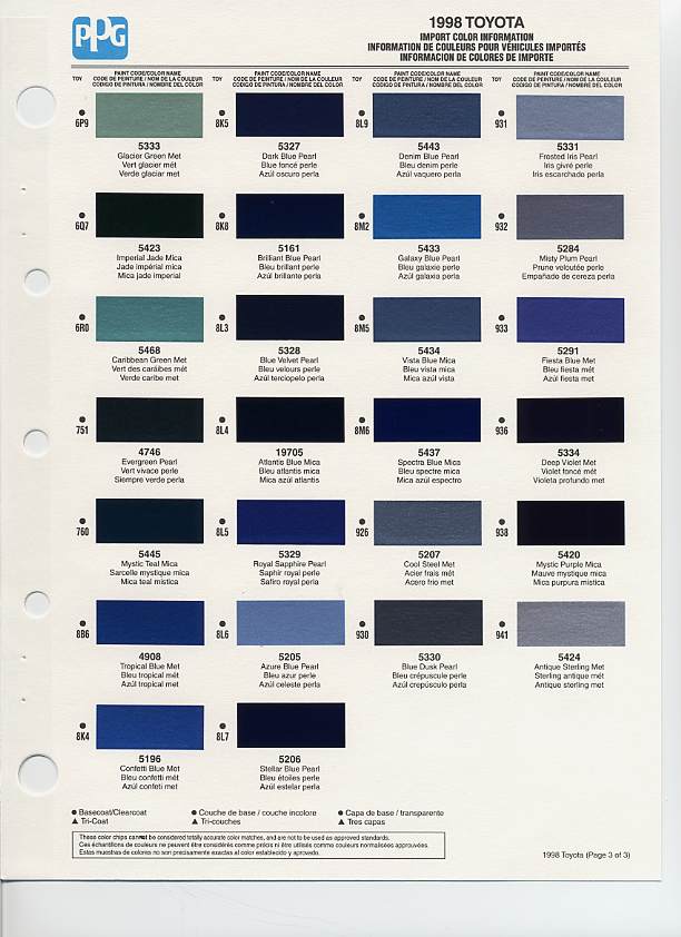 1998 Toyota Paint Codes.